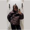 Stand Collar Cotton Jackets For Women Casual Long Sleeve Side Lace Up Coats Lady Winter Street Warm Chic Outerwear