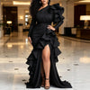 Plus Size One Shoulder Maxi Evening Dress Women Elegant Long Sleeve High Waist Tiered Ruffle Party Prom Wedding Guest Dresses