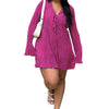 Long Sleeve Women V-neck Pleated Dress Casual Streetwear Plus Size Mini Dresses Autumn Slim Party Casual
