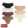 7PCS Cotton Women's Underwear Solid Color Comfortable Breathable Panties Low-Rise Lace Trim Sexy Briefs Daily Sports