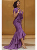 3D Floral Mermaid Evening Plus Size Dress Deep V Neck High Low Ruffle Maxi Dress Women Bodycon Formal Wedding Guest Dress