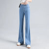 Loycell Sky Blue Ice Silk Boot Cut Pants Summer Casual High Waist Slim Simple Versatile Micro Flared Women's Jeans