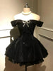 Autumn Vintage Elegant Y2K Velvet Off Shoulder Dress Bow Bodycon Mini A-line Women Evening Party Subculture Lolita