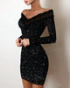 Spring Women's, Elegance, Leisure, Sexy Long sleeved Lace Edge, One Shoulder Silver Powder Sprinkled Dress