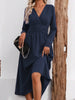 Elegant Solid Color Knit Dress for Women Fall Winter Overlap V-Neck Long Sleeve with Waist Shirring Bodycon Long Maxi Dress