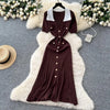 French Style Vintage Panelled Moda Dress Turn-down Collar Puff Sleeve Slim Vestidos Elegant Vent Knit Femme Robe