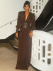 Dresses For Women Plunging V Neck High Waist Belt Long Sleeves Wedding Party Dress Brown Gowns