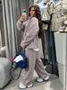 Women Casual Drawstring Waist Cinched Fleece 2 Piece Outfits Half Zip Stand Collar Sweatshirt Wide Leg Pants Set