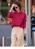 100% pure cashmere cardigan in autumn and winter women's Polo collar cashmere rose red coat knitted hooded sweater