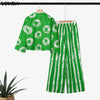 5XL Vonda Plus Size 2 Piece Outfits Autumn Women Bohemian 3/4 Sleeve Shirts Wide Leg Pants Print Vintage Pant Sets 2PCS