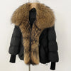 Puffer Coat Women Knit Sleeve Real Fur Coat Winter Large Real Raccoon Fur White Duck Down Jacket Oversized Feather Parka
