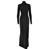 Turtleneck Thigh High Split Sexy Maxi Dress For Women Long Sleeve Draped Bandage Bodycon Club Long Dress