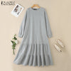 Stylish Ruffled Hem Sweatshirt Dresses Autumn Crew Neck Long Sleeve Solid Color Pullover Robes Femme Maxi Vestidos