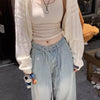 Autumn Y2K Shrug Long Sleeve Cardigan for Women Korean Hollow Out Knitted Coat Harajuku Loose Lightweight Shawl Tops
