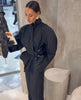 Lady Black Pinstripe Two Piece Suit Belted Wrap Long Sleeves Blazer Wide Leg Pants Sets Autumn Chic Formal Business Set