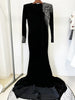 High Street Designer Maxi Dresses Women's Formal Long Sleeve Beaded Acetic Velvet Long Maxi Dress