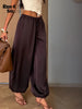 Solid Drapey Satin Loose Harem Pants Women Casual Elastic Waist Drawstring Design Long Pant Lady Commute Versatile Wear