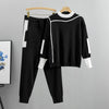 Autumn Runway 2 Pieces Set Knitted Long Sleeve Pullovers Sweater Casual Patchwork Women Tops and Pants Suits Spring