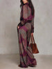 Women's Bohemian Paisley Print Two-Piece Set Lapel Neck Long Sleeve Blouse Top Wide Leg Pants Casual Loose Suit for Vacation