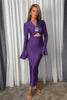 Elegant Hollow Out Sexy Maxi Dress For Women Spring V Neck Long Flare Sleeve Bodycon Club Party Evening Dress