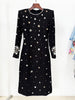 High Street Designer Party Vestido Women's Formal Long Sleeve Beaded Midi Dress