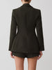 Blazer With Metal Buckle Belt High Waist Pleated Women Mini Skirt Lapel Contrast Pocket Herringbone 2 Piece Suit Vintage Pattern