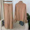 2 Pieces Sets For Women High Neck Loose Sweater With Fox Fur Cuffs Wide Leg Trousers Spring Winter 2DB1757