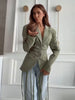 Pinstripe Coat Women's Blazer Turn Down Collar Top Padded Shoulders Fitted Waist Detachable Tassel Straps Spring Woman Clothes