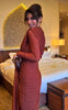 Solid Draped Neckline Long Dress Women Elegant Full Sleeve Cinched-waist Pleated Bodycon Robe Lady Chic Evening Dinner Gown