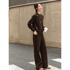 Two Pieces Set Woman Winter Casual Embroidery Sweatshirt Wide Leg Pants Fleece Lined Knitted Women Clothes Sets A3288
