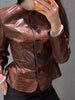 Women's Crocodile Embossed Short Jacket Round Neck Long Sleeve Single Breasted Coat Vintage Y2K Streetwear Autumn Casual Outfit