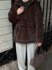 Women Dark Brown Faux Fur Coat Stand Neck Zipper Loose Solid Pullover Spring Chic Lady Casual High Street Outwear