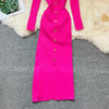 Brand Autumn Knitted Long Dress Women Y2K Embroidery Long Sleeve Bodycon Sweater Dress Streetwear Robe
