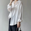 Women Long Sleeve Loose Office Shirts Spring Simple Satin Blouse Vintage Top Dress Shirt Casual Woman Overshirt Clothing