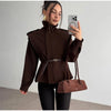 Women's Chic Waist-cinching Short Trench Coat Solid Long Sleeve Shoulder Pad Cropped Jackets Autumn Street Commute Outwear
