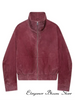 Women Stand Collar Leather Pilot Jacket Red Zipper Cropped Coat Casual Outerwear Streetwear