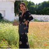 Geometric Printed Blazer Jacket Pants Sets Women Shoulder Pads V Neck Lace Up Full Sleeve Jackets Flare Pant Lady Outfit
