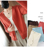 100% Cotton Women's Long Sleeve Top V-neck Coat Knitwear Cropped Coat Cardigans Sweaters Solid Casual 202