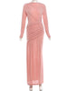 Folds Maxi Dress Women o-Neck Full Sleeve Solid Banquet Elegant Vacation Autumn Skinny Casual Simple Vestidos