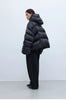 Stylish Silhouette 90% White Goose down Hooded down Jacket for Women, Curved Sleeve Puffer Coat, Thickened Outerwear, Winter Model