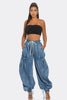 Women Streetwear Drawstring Fly Denim Pants Autumn Loose Safari Style Cargo Harem Hip Hop Jeans