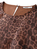 Women Elegant Leopard Print Organza Dress O Neck Oversized Puff Long Sleeve Ruffle Hem Loose Fit Casual Party Church Event Gown