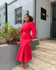 Women's Elegant Polo Collar Office Dress Long Sleeve High Waist Autumn Winter Solid Color Commuting Workwear