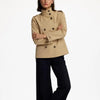 CH Women Tailored Double Breasted Stand Collar Cropped Trench Coat Shoulder Strap Cuff Buckle Business Commute Layer Outerwear