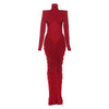Women High Neck Cutout Back Stacked Ruched Bodycon Midi Maxi Dress Street Sexy Party Education Long Dresses Vestido