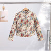 Women Cropped Floral Print Jacket Stand Collar Long Sleeve Button Front Pockets Vintage Loose Short Coat Autumn Chic Blazer