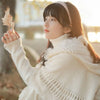 Womens Bohemian Hooded Knitted Shawl Winter Warm Button Wraps Scarf Coat Cloak Cardigan