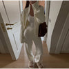 Casual Solid Knit Top Pants Set Women Stand Collar Full Sleeve Sweater Wide Leg Trousers Sets Autumn Lady Suit