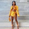Women Serpentine Button Up Side Split A-line Mini Skirt Suit and Blazer Top Two 2 Piece Set Outfits Autumn Clothing