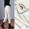 Spring Winter Plus Velvet Women Jeans Button High Waist Solid Pants Pockets Thicken Casual Straight Trousers